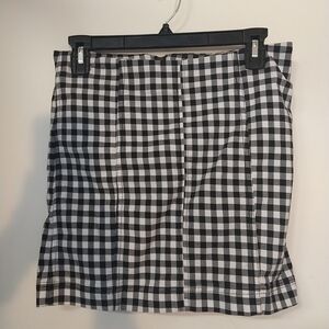Free People Black & White Plaid Checkered Mini Skirt SZ 6 Zip Back